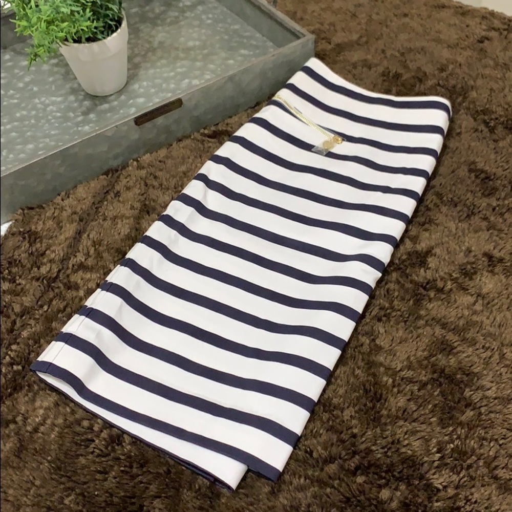Navy and white stripe pencil skirt